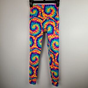 K-Deer Tie Dye Sneaker Length High Rise Leggings Small Neon Bright Colorful‎